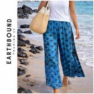Earthbound bohemian wide leg pants, highwaisted elastic waist, turquoise blue, S